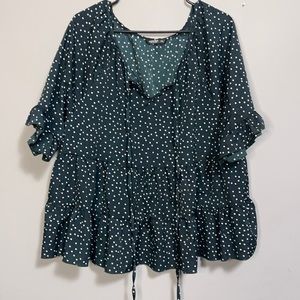 Dark green polka dot Shein flowy shirt with V neck